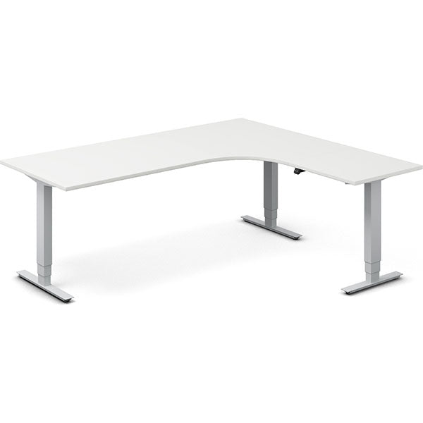 Ergoff Hæve-sænkebord DNA, Hvid 2000x1800mm Højre 3-ben/Alugrå – Hæve/sænkeborde