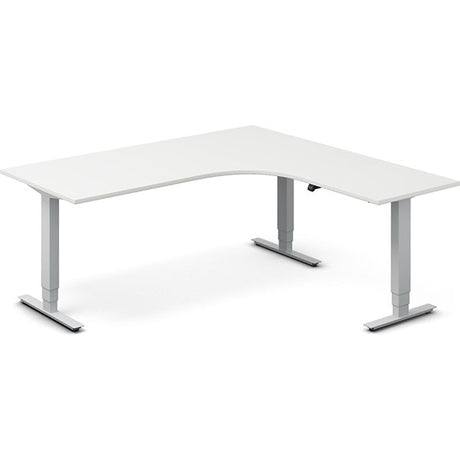 Ergoff Hæve-sænkebord DNA, Hvid 1800x1800mm Højre 3-ben/Alugrå – Hæve/sænkeborde