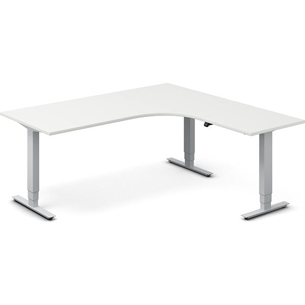 Ergoff Hæve-sænkebord DNA, Hvid 1800x1800mm Højre 3-ben/Alugrå – Hæve/sænkeborde