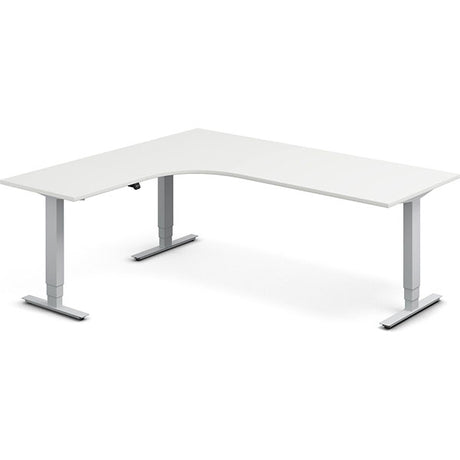 Ergoff Hæve-sænkebord DNA, Hvid 2000x1800mm Venstre 3-ben/Alugrå – Hæve-sænkeborde