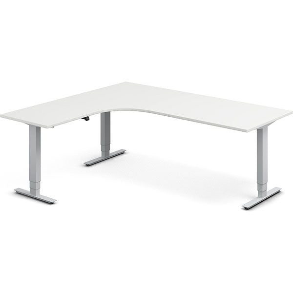 Ergoff Hæve-sænkebord DNA, Hvid 2000x1800mm Venstre 3-ben/Alugrå – Hæve-sænkeborde