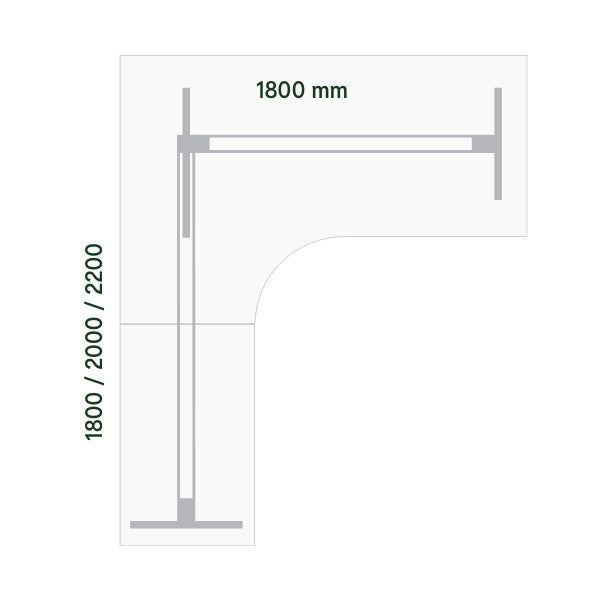 Hæve-sænkebord DNA, Hvid 1800x1800 mm Venstre 3-ben/Alugrå