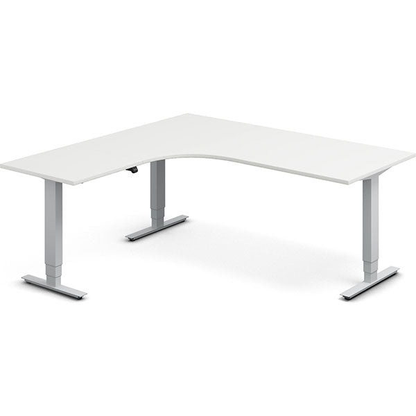 Ergoff Hæve-sænkebord DNA, Hvid 1800x1800mm Venstre 3-ben/Alugrå – Hæve/sænkeborde