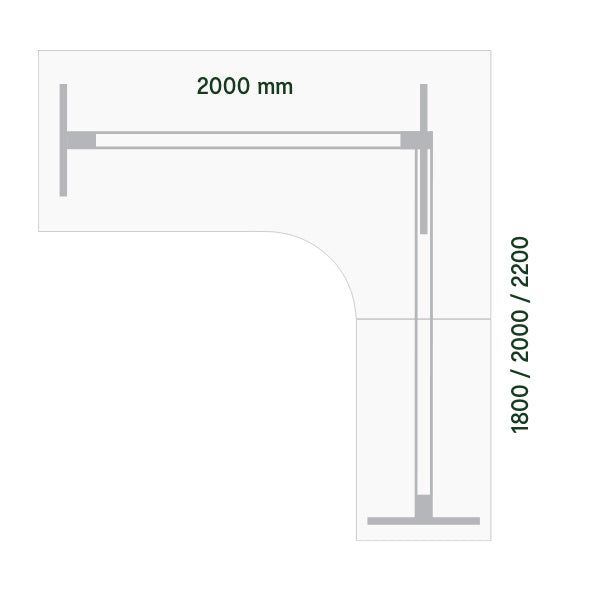 Hæve-sænkebord DNA, Hvid 2000x2000 mm Højre 3-ben/Alugrå