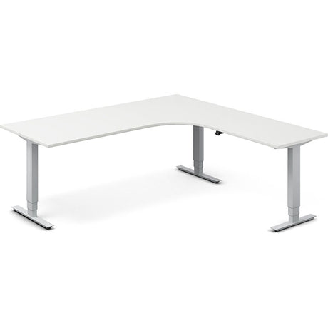 Ergoff Hæve-sænkebord DNA, Hvid 2000x2000mm Højre 3-ben/Alugrå – Hæve/sænkeborde