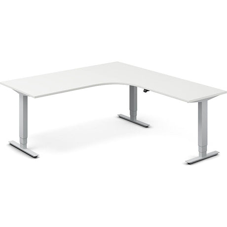 Ergoff Hæve-sænkebord DNA, Hvid 1800x2000mm Højre 3-ben/Alugrå – Hæve/sænkeborde