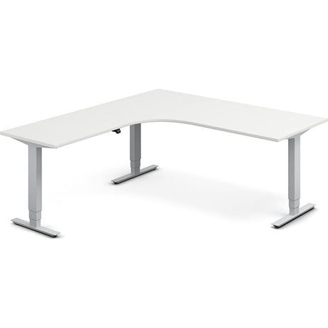 Ergoff Hæve-sænkebord DNA, Hvid 1800x2000mm Venstre 3-ben/Alugrå – Hæve/sænkeborde