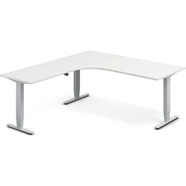 Ergoff Hæve-sænkebord DNA, Hvid 1800x2000mm Venstre 3-ben/Alugrå – Hæve/sænkeborde