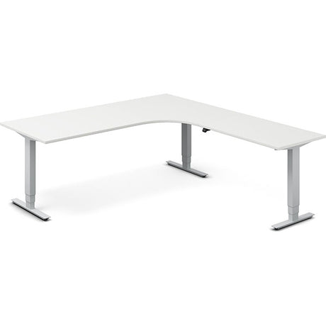 Ergoff Hæve-sænkebord DNA, Hvid 2000x2200mm Højre 3-ben/Alugrå – Hæve-sænkeborde