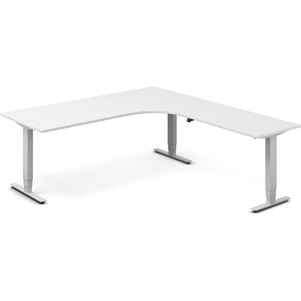 Ergoff Hæve-sænkebord DNA, Hvid 2000x2200mm Højre 3-ben/Alugrå – Hæve-sænkeborde