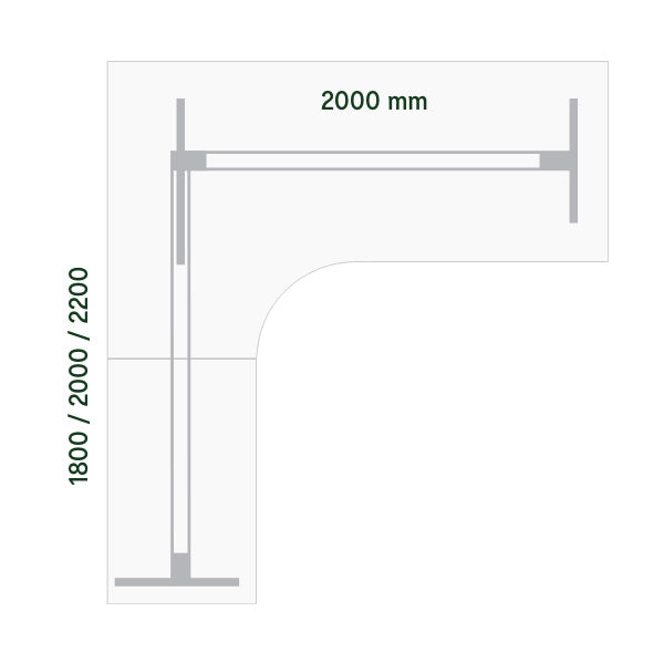 Hæve-sænkebord DNA, Hvid 2000x2200 mm Venstre 3-ben/Alugrå