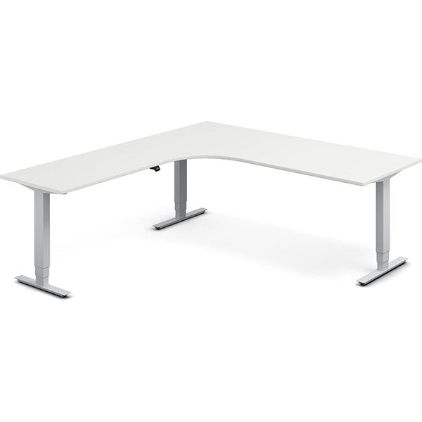 Ergoff Hæve-sænkebord DNA, Hvid 2000x2200mm Venstre 3-ben/Alugrå – Hæve/sænkeborde