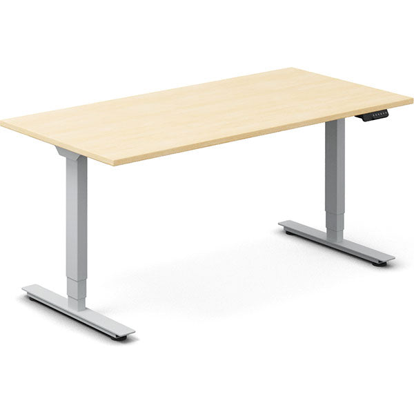 Ergoff Hæve-sænkebord DNA, Birk 1600x800 mm 2-ben/Alugrå – Hæve/sænkeborde