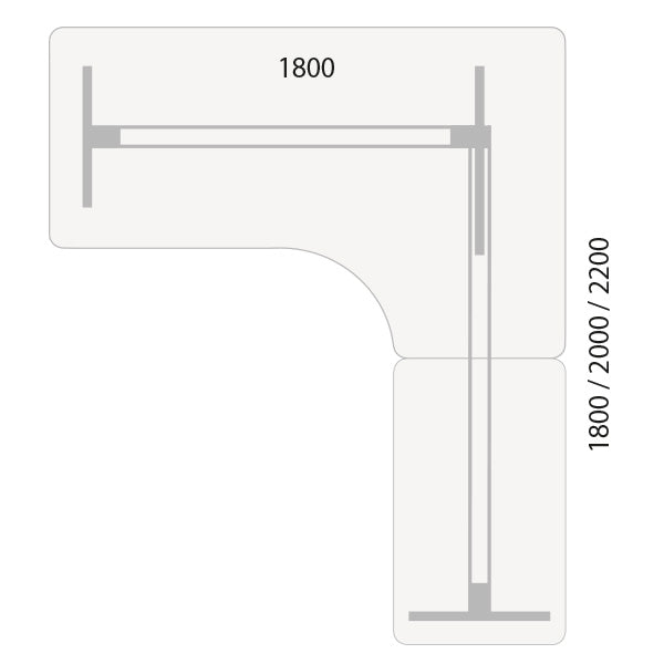 Hæve-sænkebord DNA, Birk 1800x1800 mm Højre 3-ben/Alugrå