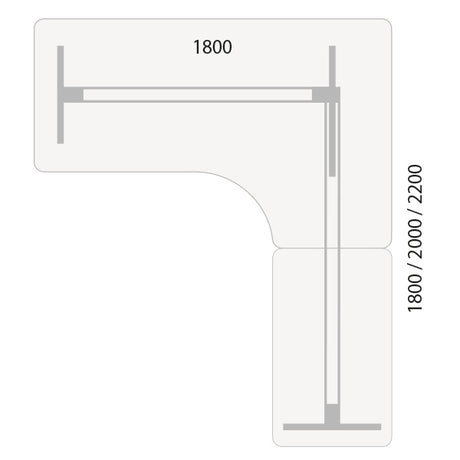 Hæve-sænkebord DNA, Birk 1800x2000 mm Højre 3-ben/Alugrå