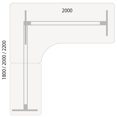 Hæve-sænkebord DNA, Birk 2000x2000 mm Venstre 3-ben/Alugrå