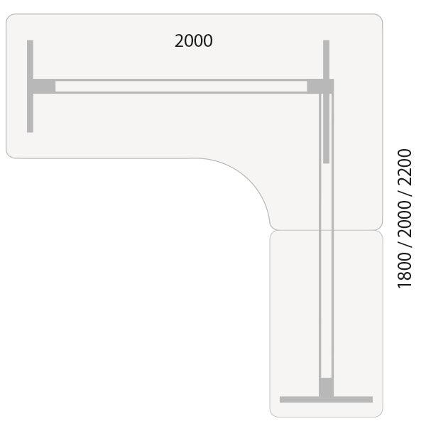 Hæve-sænkebord DNA, Hvid 2000x1800 mm Højre 3-ben/Hvid