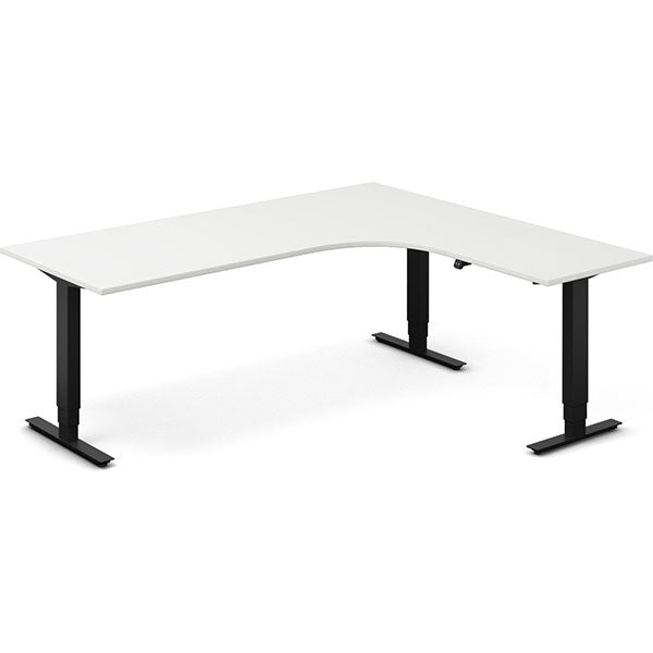 Ergoff Hæve-sænkebord DNA, Hvid 2000x1800mm Højre 3-ben/Sort – Hæve/sænkeborde