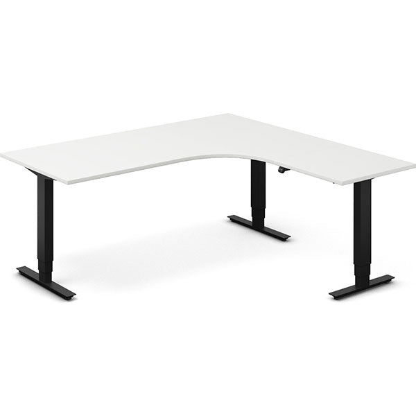 Ergoff Hæve-sænkebord DNA, Hvid 1800x1800mm Højre 3-ben/Sort – Hæve/sænkeborde