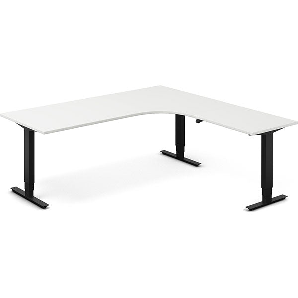 Ergoff Hæve-sænkebord DNA, Hvid 2000x2000mm Højre 3-ben/Sort – Hæve/sænkeborde