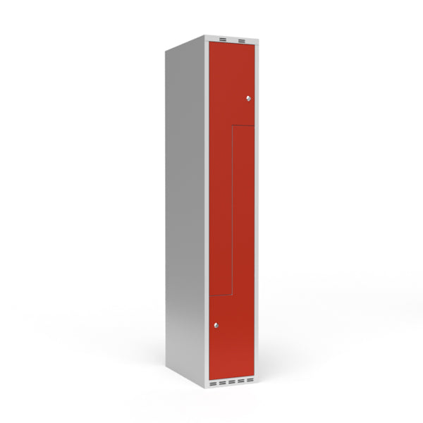 Sonesson Garderobeskab 1x300 mm Lige tag 2-delt søjle Z-dør Rød dør Cylinderlås – Garderobeskabe (billede 1)