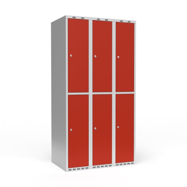 Garderobeskab 3x300 mm Lige tag 2 rum i højden Rød dør Cylinderlås – image 1