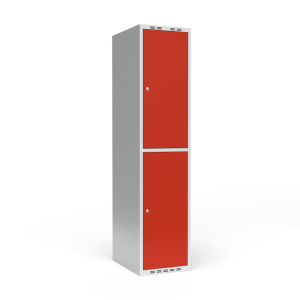Garderobeskab 1x400 mm Lige tag 2 rum i højden Rød dør Cylinderlås – image 3