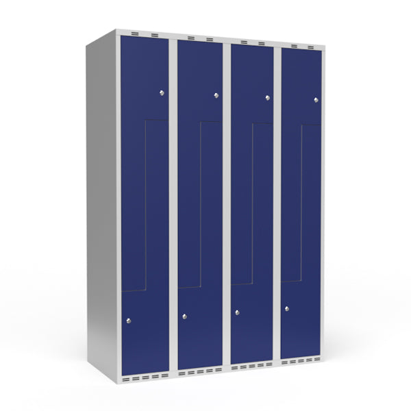 Garderobeskab 4x300 mm Lige tag 2-delt søjle Z-dør Blå dør Cylinderlås – image 1