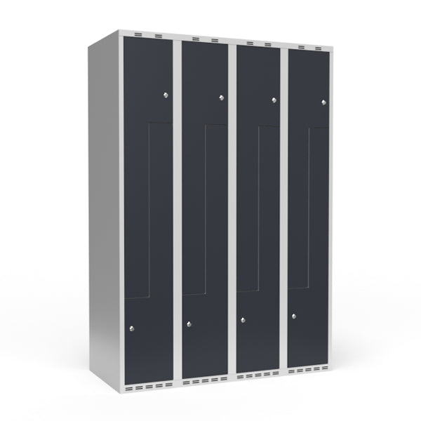 Sonesson Garderobeskab 4x300 mm Lige tag 2-delt søjle Z-dør Antracit dør Cylinderlås – Garderobeskabe (billede 1)