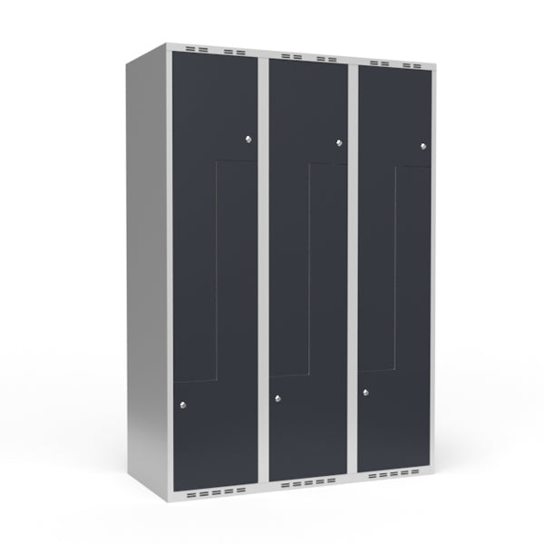 Sonesson Garderobeskab 3x400 mm Lige tag 2-delt søjle Z-dør Antracit dør Cylinderlås – Garderobeskabe (billede 1)