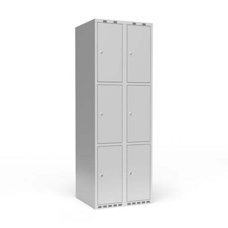 Garderobeskab 2x300 mm m/lige tag, 3 rum i højden og lys grå dør m/cylinderlås – image 1