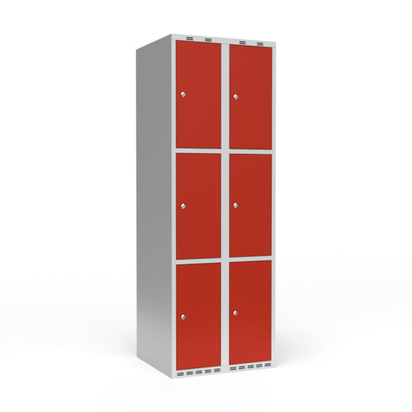 Garderobeskab 2x300 mm Lige tag 3 rum i højden Rød dør Cylinderlås – image 3