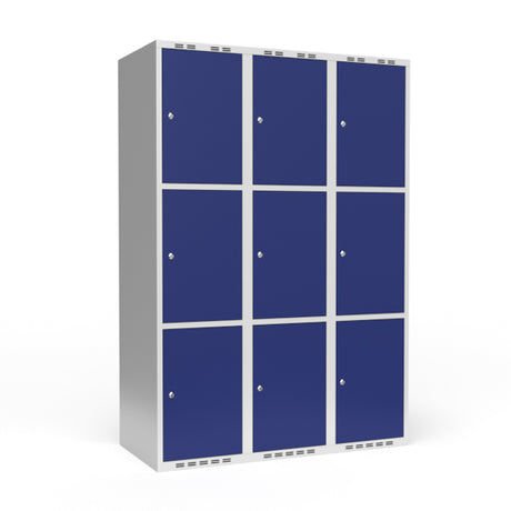 Garderobeskab 3x400 mm Lige tag 3 rum i højden Blå dør Cylinderlås – image 1