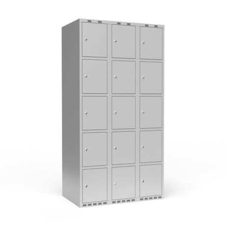 Sonesson Garderobeskab 3x300 mm m/lige tag, 5 rum i højden og lys grå dør m/cylinderlås – Garderobeskabe (billede 1)