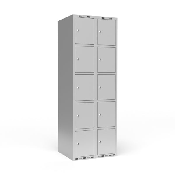 Garderobeskab 2x300 mm m/lige tag, 5 rum i højden og lys grå dør m/cylinderlås – image 1