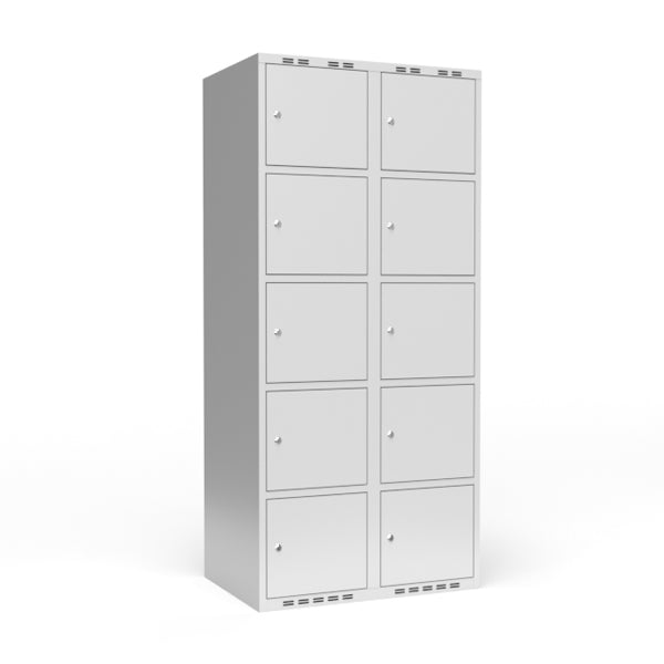Sonesson Garderobeskab 2x400 mm m/lige tag, 5 rum i højden og lys grå dør m/cylinderlås – Garderobeskabe (billede 1)