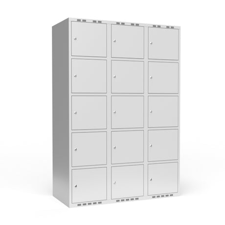 Sonesson Garderobeskab 3x400 mm m/lige tag, 5 rum i højden og lys grå dør m/cylinderlås – Garderobeskabe (billede 1)