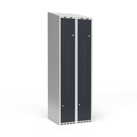Sonesson Garderobeskab 2x300 mm Skråt tag 2-delt søjle Z-dør Antracit dør Cylinderlås – Garderobeskabe (billede 1)