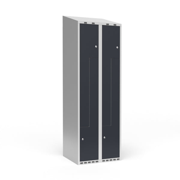Garderobeskab 2x300 mm Skråt tag 2-delt søjle Z-dør Antracit dør Cylinderlås – image 1