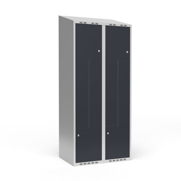 Garderobeskab 2x400 mm Skråt tag 2-delt søjle Z-dør Antracit dør Cylinderlås – image 3