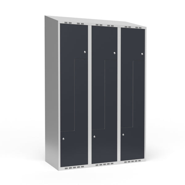Garderobeskab 3x400 mm Skråt tag 2-delt søjle Z-dør Antracit dør Cylinderlås – image 1