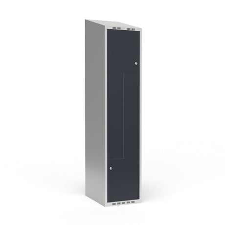 Sonesson Garderobeskab 1x400 mm Skråt tag 2-delt søjle Z-dør Antracit dør Cylinderlås – Garderobeskabe (billede 1)
