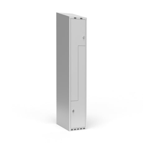 Sonesson Garderobeskab 1x300 mm Skråt tag, 2-delt søjle Lys grå Z-dør m/cylinderlås – Garderobeskabe (billede 1)