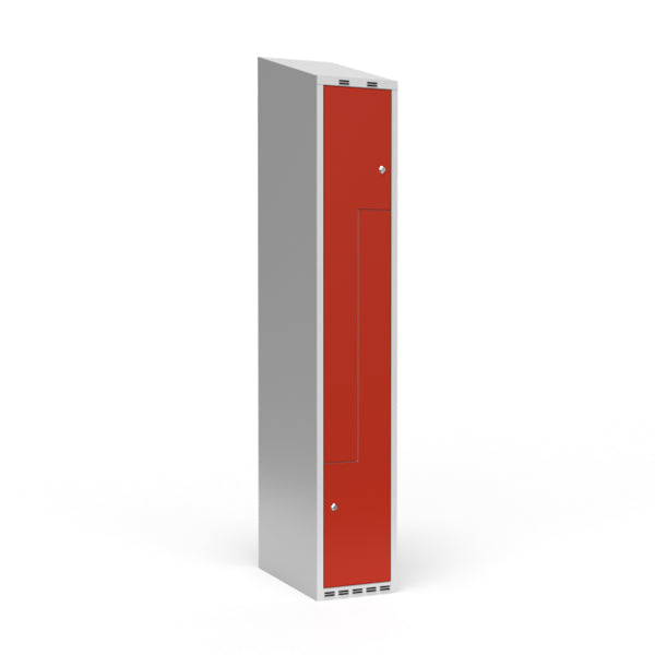 Garderobeskab 1x300 mm Skråt tag 2-delt søjle Z-dør Rød dør Cylinderlås – image 1