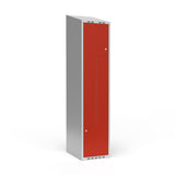 Garderobeskab 1x400 mm Skråt tag 2-delt søjle Z-dør Rød dør Cylinderlås – image 1