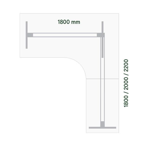 Hæve-sænkebord DNA, Antracit 1800x2000 mm Højre 3-ben/Hvid