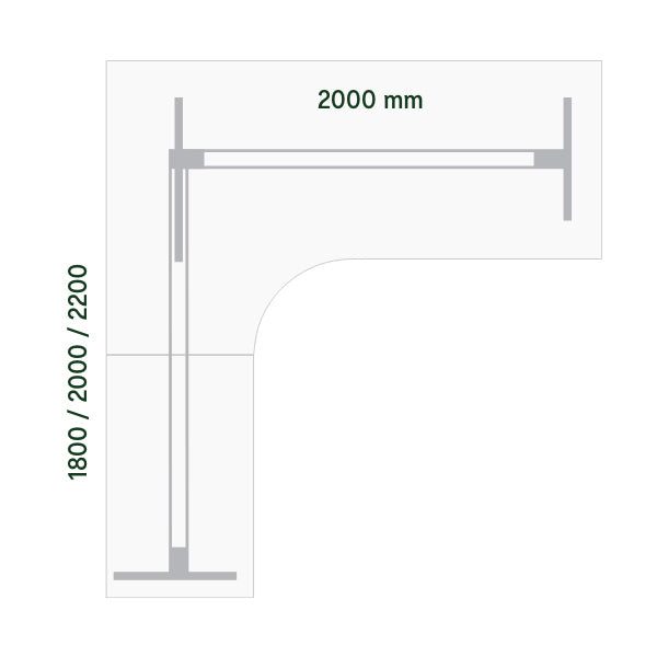 Hæve-sænkebord DNA, Antracit 2000x1800 mm Venstre 3-ben/Hvid