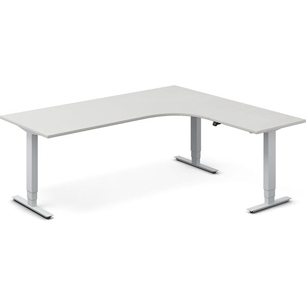 Ergoff Hæve-sænkebord DNA, Lysgrå 2000x1800 mm Højre 3-ben/Alugrå – Hæve-sænkeborde