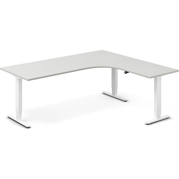 Ergoff Hæve-sænkebord DNA, Lysgrå 2000x1800 mm Højre 3-ben/Hvid – Hæve-sænkeborde