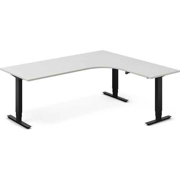 Ergoff Hæve-sænkebord DNA, Lysgrå 2000x1800 mm Højre 3-ben/Sort – Hæve-sænkeborde
